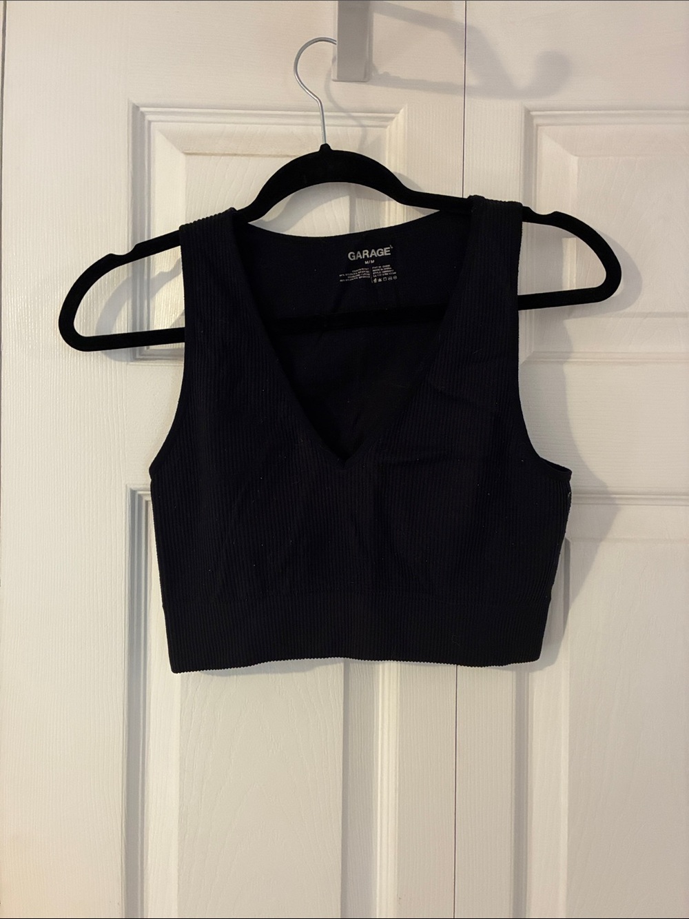 Garage Black Ribbed V-Neck Crop Top